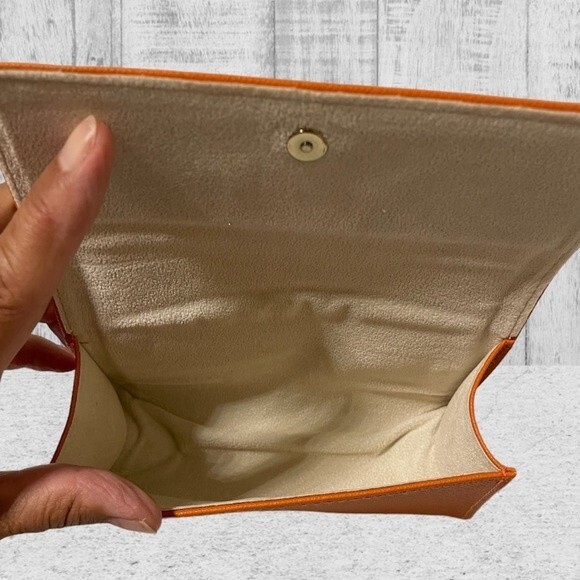 TORY Burch Sunglasses Case‎ Pebbled Leather Orange Gold Logo Authentic - Picture 5 of 5